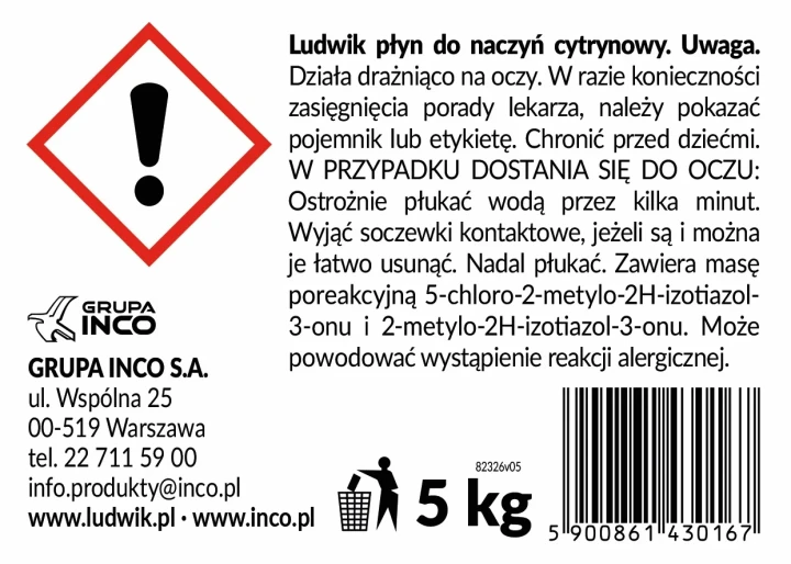 Ludwik Płyn do mycia naczyń cytrynowy 5 kg