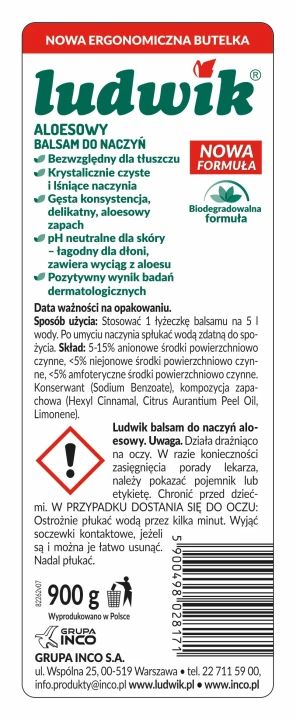 Ludwik Płyn do mycia naczyń Balsam aloesowy 900 g