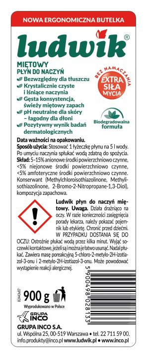 Ludwik Płyn do mycia naczyń miętowy 900 g