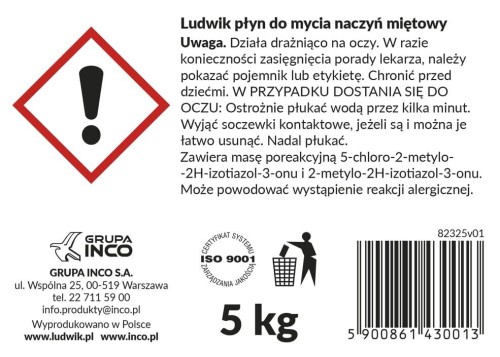 Ludwik Płyn do mycia naczyń miętowy 5 kg etykieta
