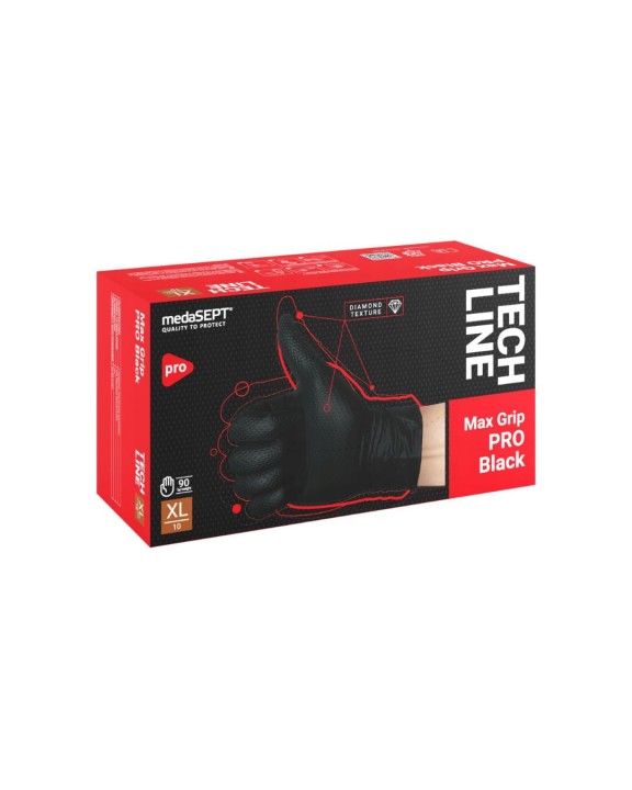 medaSEPT rękawiczki warsztatowe nitrylowe czarne bezpudrowe XL 90szt. Max Grip