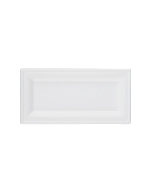 Tacka talerz prostokątny BIAŁY pulpa trzciny cukrowej ciasto grill 26x13cm 50szt.