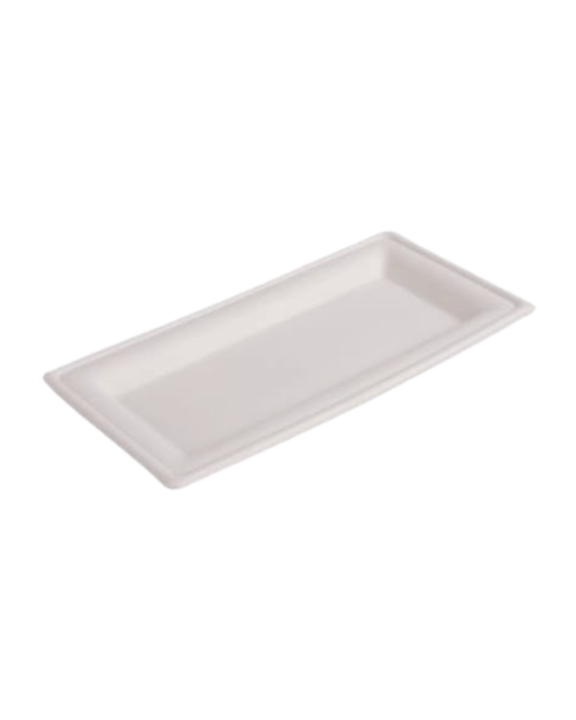 Tacka talerz prostokątny BIAŁY pulpa trzciny cukrowej ciasto grill 26x13cm 50szt.
