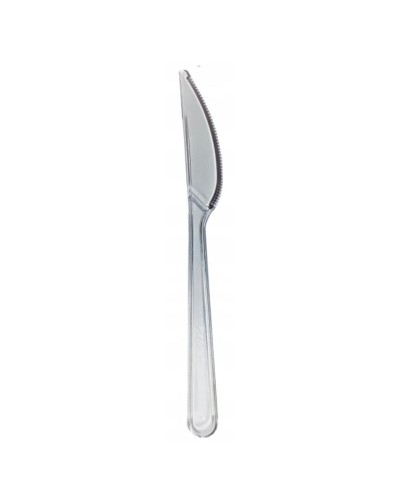 Noże plastikowe 18 cm TRANSPARENTNE PREMIUM wielokrotnego użytku 50 szt.
