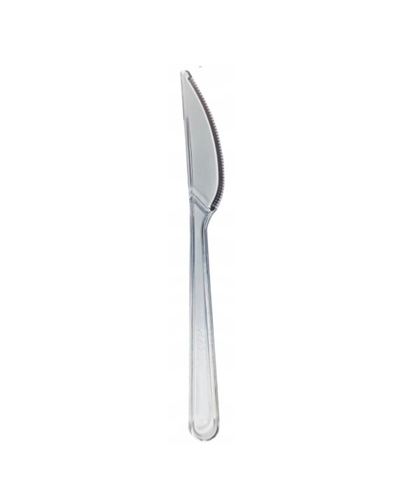 Noże plastikowe 18 cm TRANSPARENTNE PREMIUM wielokrotnego użytku 50 szt.