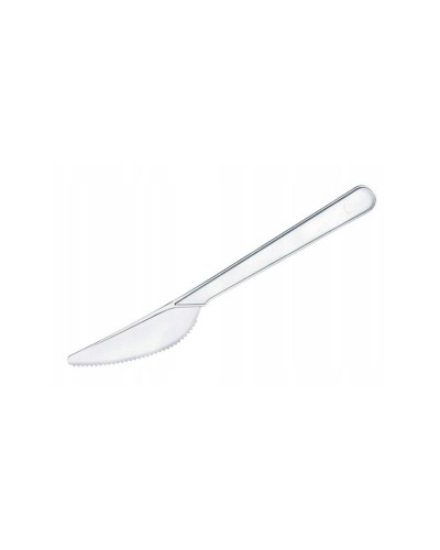 Noże plastikowe 18 cm TRANSPARENTNE PREMIUM wielokrotnego użytku 50 szt.