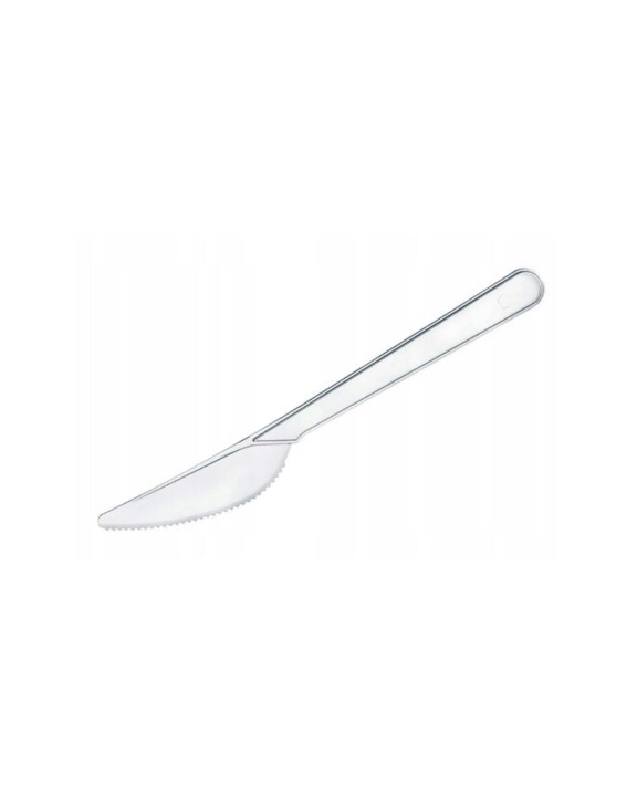 Noże plastikowe 18 cm TRANSPARENTNE PREMIUM wielokrotnego użytku 50 szt.