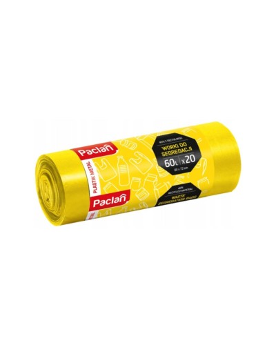 Worki na śmieci do segregacji plastiku żółte wytrzymałe 60l 20 szt. PACLAN