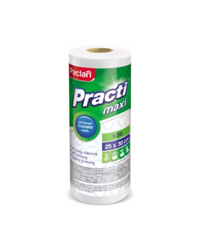 Paclan Ściereczki uniwersalne Practi Maxi 50 szt. o wymiarach 25x30 cm to praktyczne rozwiązanie do codziennego utrzymania czystości w domu i miejscu pracy. Dzięki dużemu rozmiarowi oraz wytrzymał.jpg