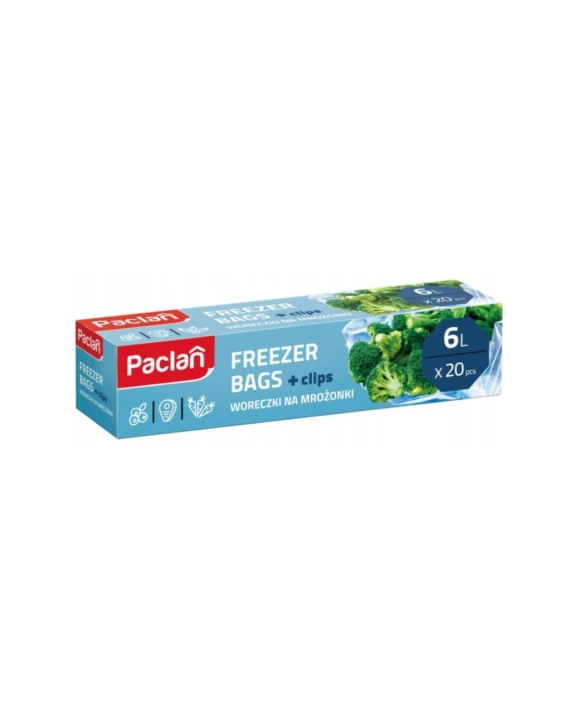 Woreczki torebki na mrożonki 6L z klipsami mocne do zamrażania 40 szt. PACLAN