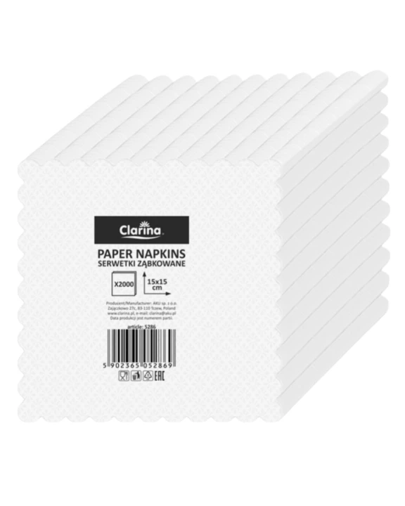 Serwetki Ząbkowane BIAŁE Clarina 15X15 1W (2000 szt.)