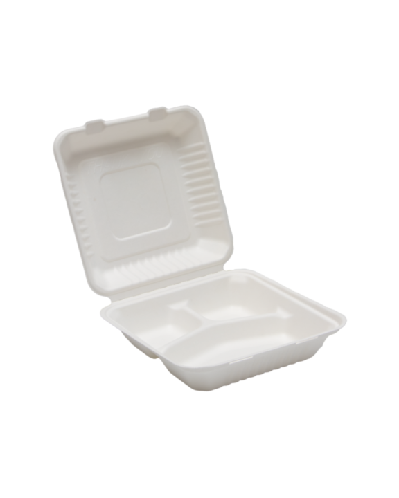 MENU BOX z trzciny cukrowej 3- komorowy 23 x 23 x 7,5 cm